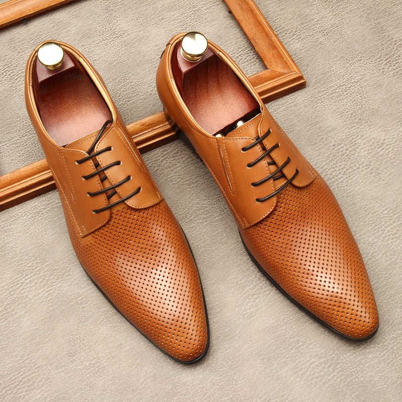 Men's Laser - Cut Derby Shoes: Stylish Outdoor Wedding Dress Shoesyes