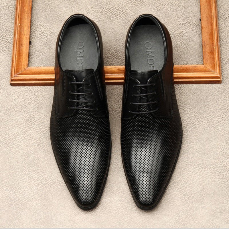 Men's Laser - Cut Derby Shoes: Stylish Outdoor Wedding Dress Shoesyes