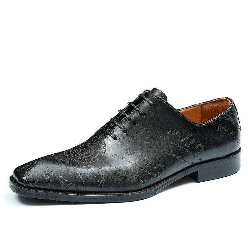 Men's Laser - Etched Leather Oxford Shoes Square Toe Wedding Dress Shoesyes