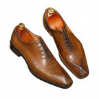 Men's Laser - Etched Leather Oxford Shoes Square Toe Wedding Dress Shoesyes
