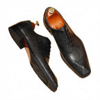Men's Laser - Etched Leather Oxford Shoes Square Toe Wedding Dress Shoesyes