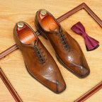 Men's Laser - Etched Leather Oxford Shoes Square Toe Wedding Dress Shoesyes