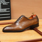 Men's Laser - Etched Leather Oxford Shoes Square Toe Wedding Dress Shoesyes