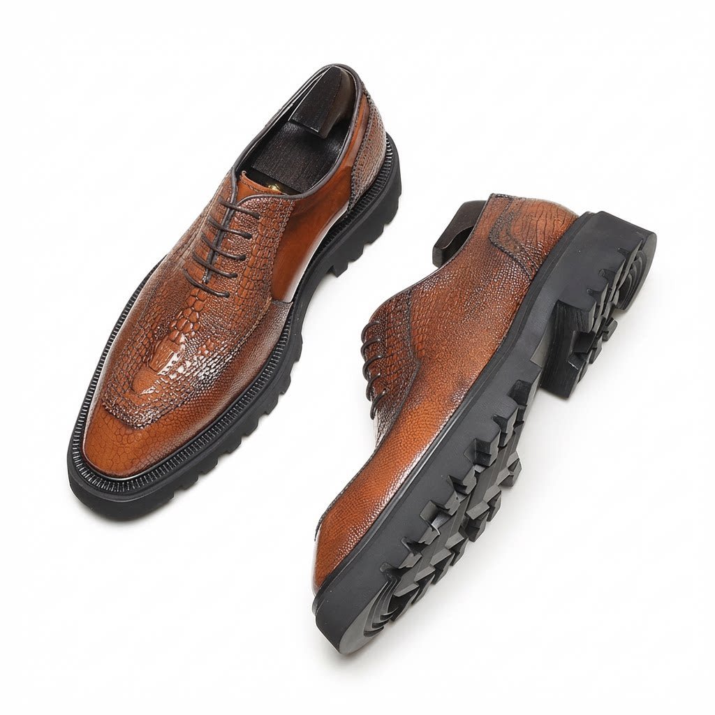 Men's brown lug sole backbone leather oxford dress shoes