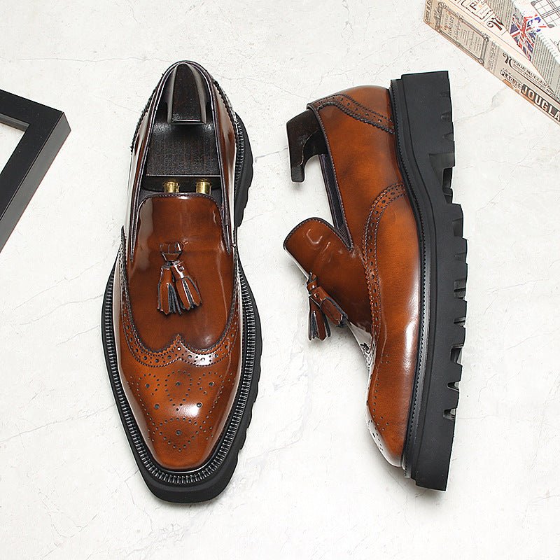Men's Lug Sole Tassel Loafers: Fashionable Wingtip Wedding Dress Shoesyes