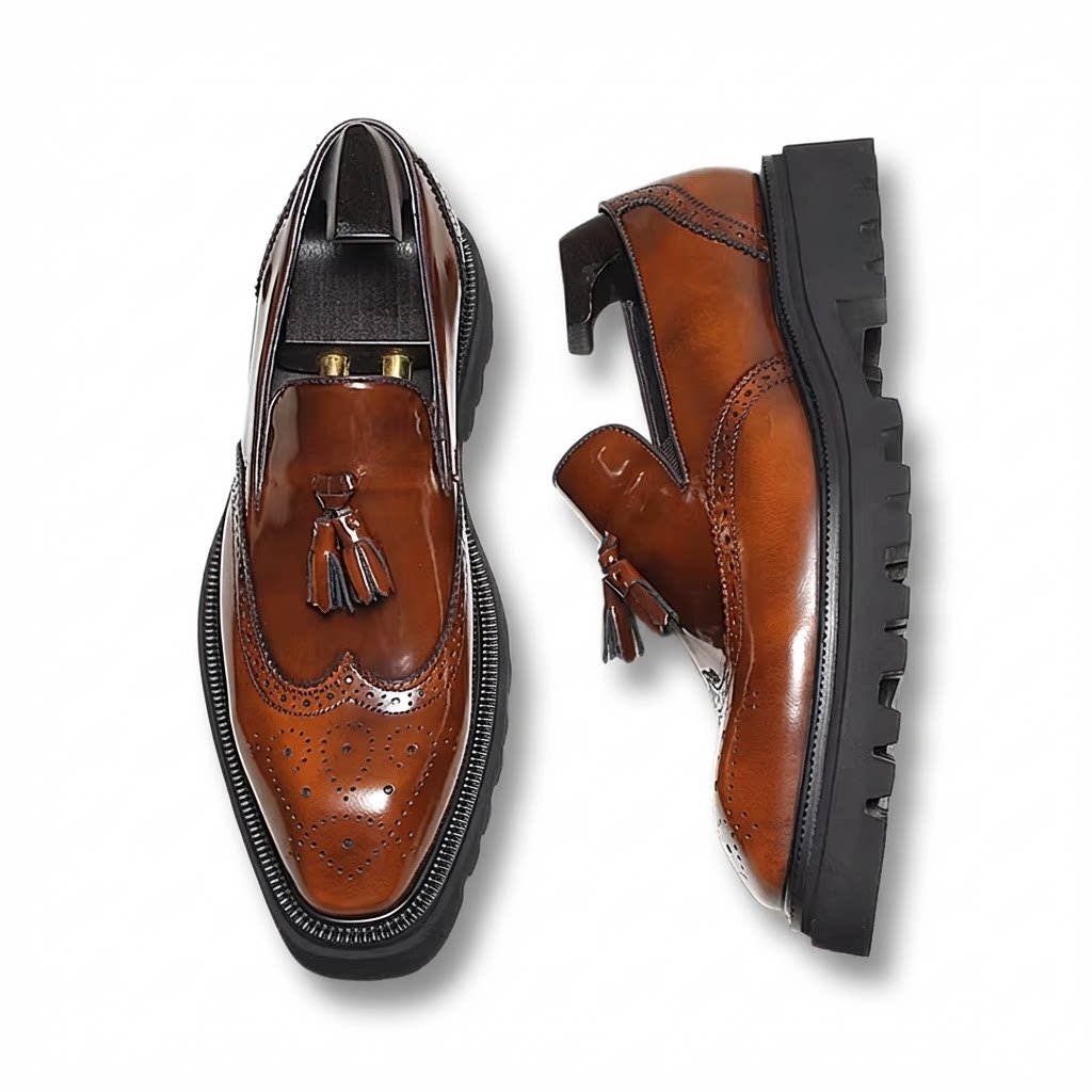 Men's Lug Sole Tassel Loafers: Fashionable Wingtip Wedding Dress Shoesyes