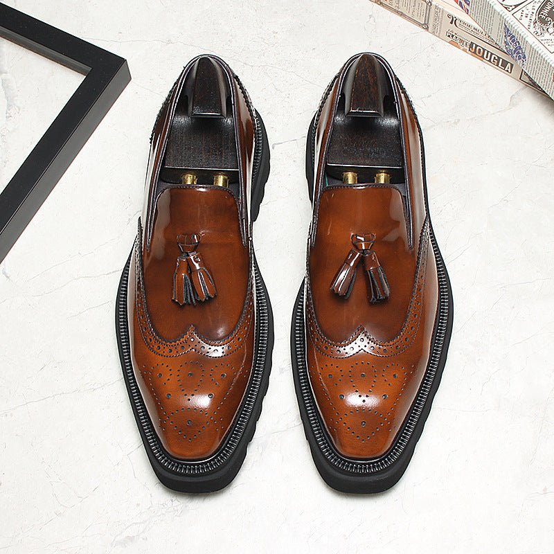 Men's Lug Sole Tassel Loafers: Fashionable Wingtip Wedding Dress Shoesyes