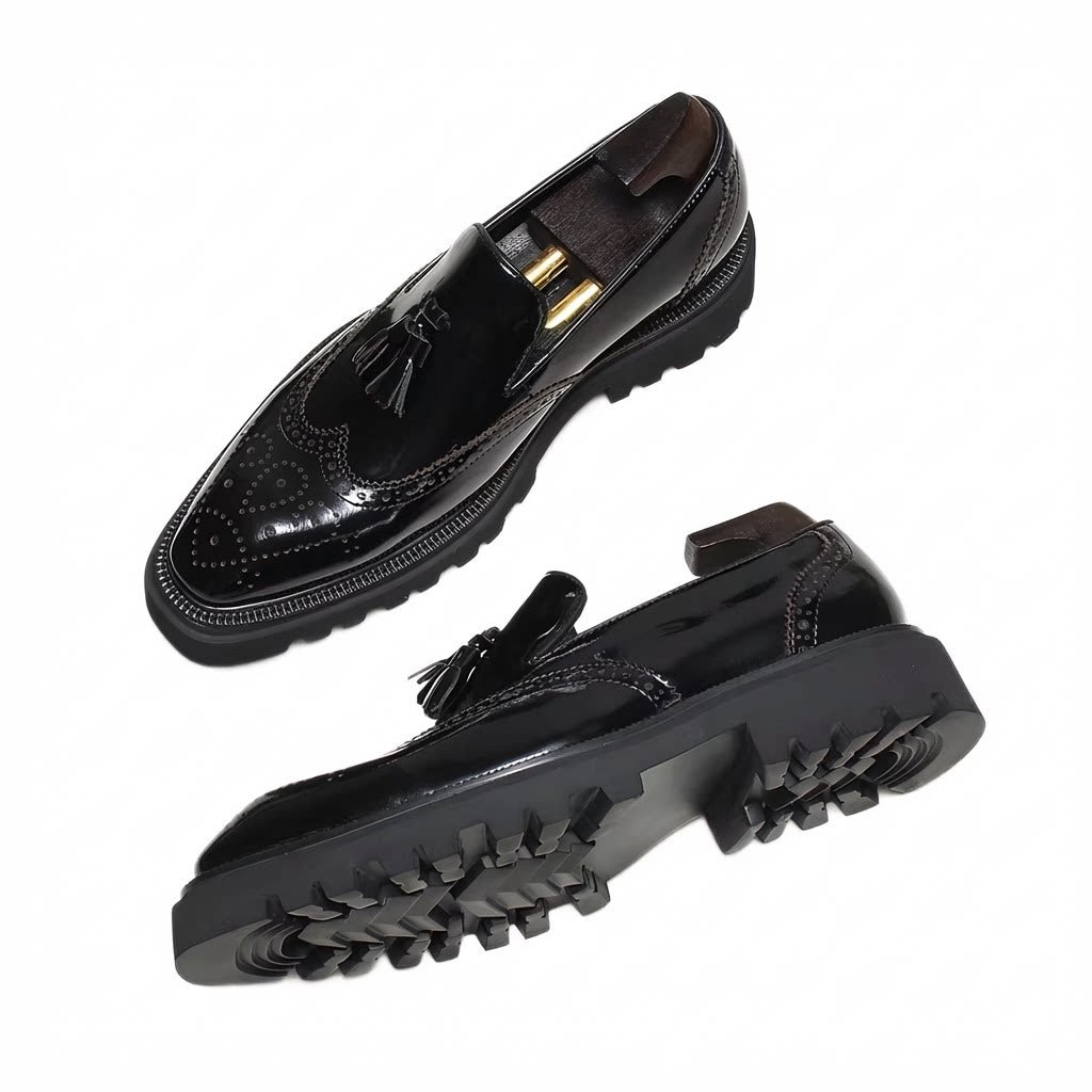 Men's Lug Sole Tassel Loafers: Fashionable Wingtip Wedding Dress Shoesyes