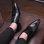Men's Medallion Pointed Oxfords: Fashion Gala Statement Dress Shoesyes