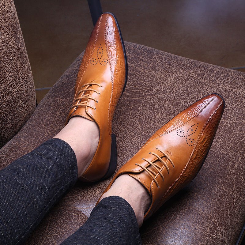 Men's Medallion Pointed Oxfords: Fashion Gala Statement Dress Shoesyes
