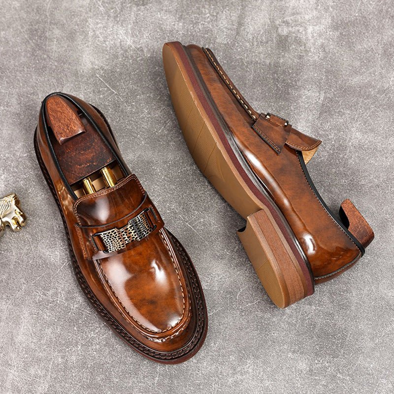 Men's Metal Bit Dress Shoes: Stylish Wedding Formal Slip - on Loafersyes