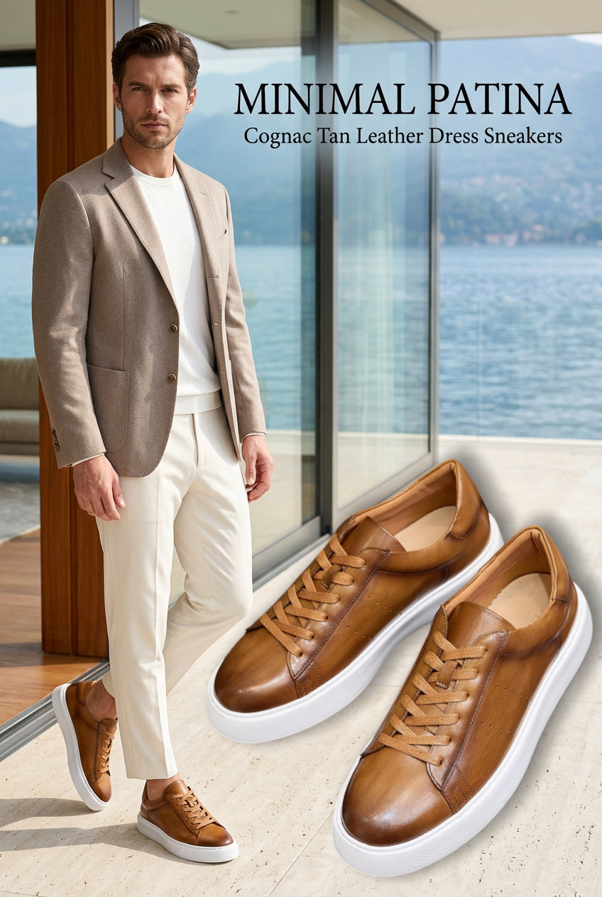 Men's Minimalist Genuine Leather Dress Sneakers - Luxury Casual Low Tops