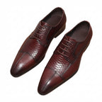 Men's Burgundy Two-Tone Brogue Wingtip Oxford Genuine Leather Dress Shoes Front View