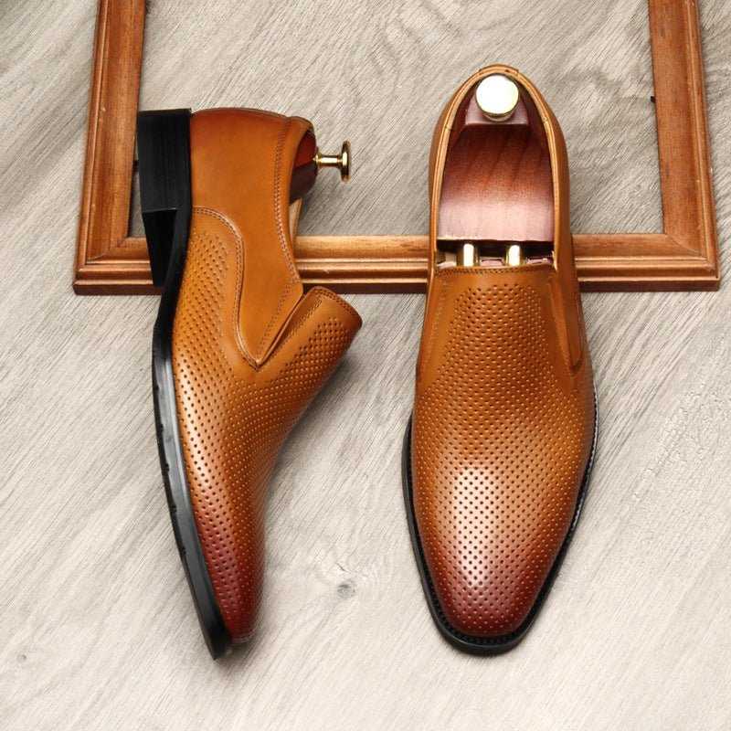 Men's Perforated Dress Shoes: Stylish Pointed Toe Wedding Loafersyes