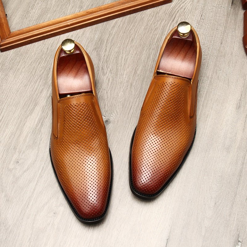 Men's Perforated Dress Shoes: Stylish Pointed Toe Wedding Loafersyes