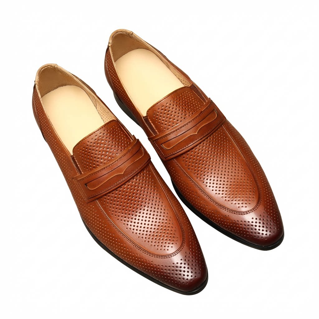Men's Perforated Dress Shoes: Stylish Wedding Penny Loafersyes