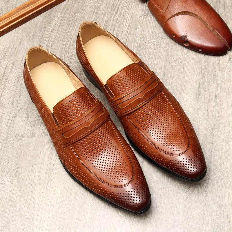 Men's Perforated Dress Shoes: Stylish Wedding Penny Loafersyes