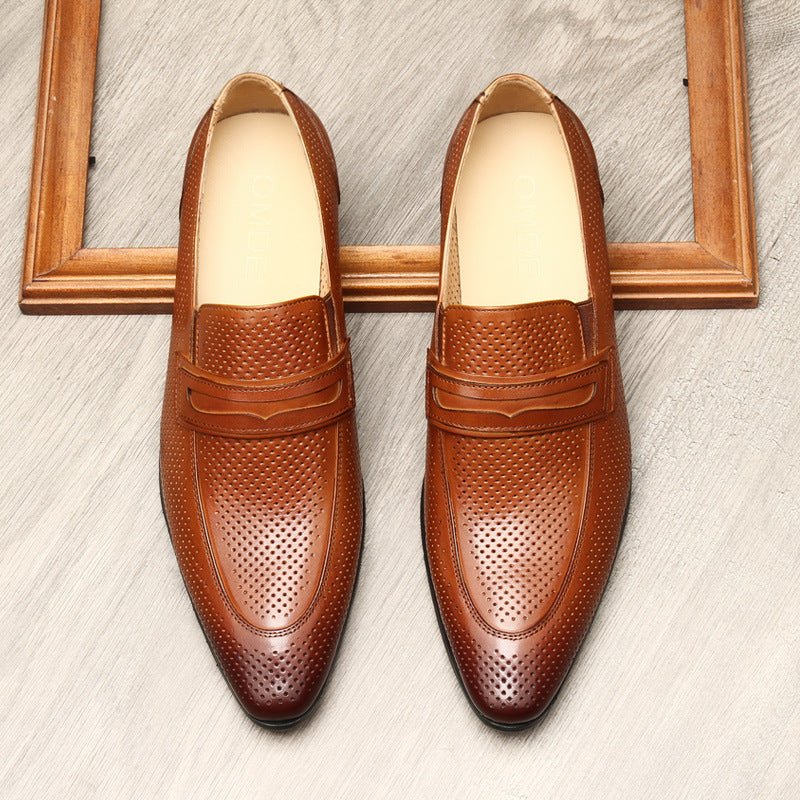 Men's Perforated Dress Shoes: Stylish Wedding Penny Loafersyes