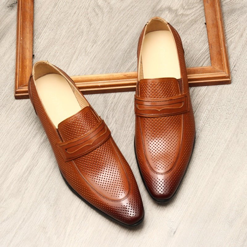 Men's Perforated Dress Shoes: Stylish Wedding Penny Loafersyes