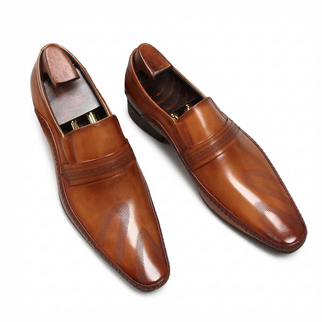 Men's Perforated Slip - On Dress Shoes: Stylish Pointed Toe Wedding Loafersyes