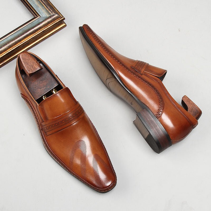 Men's Perforated Slip - On Dress Shoes: Stylish Pointed Toe Wedding Loafersyes