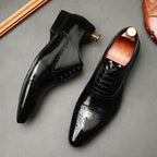Men's Pointed Cap Toe Dress Shoes: Burnished Tan Artisan Brogue Oxfordsyes