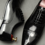 Men's Pointed Cap Toe Dress Shoes: Burnished Tan Artisan Brogue Oxfordsyes