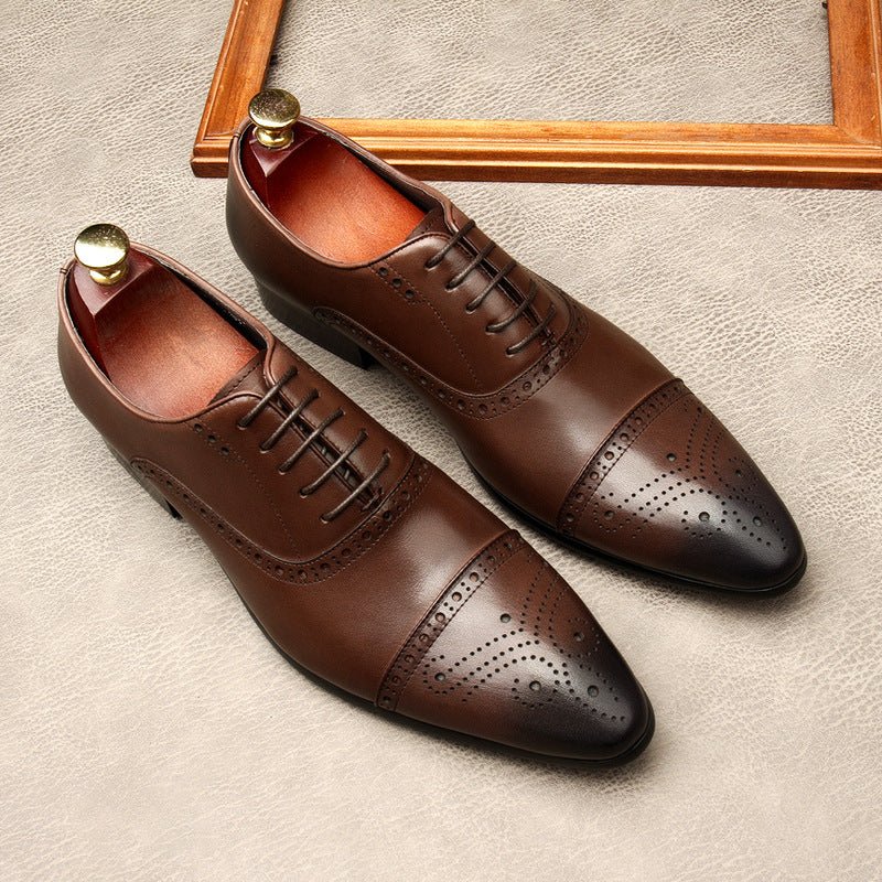 Men's Pointed Cap Toe Dress Shoes: Burnished Tan Artisan Brogue Oxfordsyes
