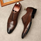 Men's Pointed Cap Toe Dress Shoes: Burnished Tan Artisan Brogue Oxfordsyes