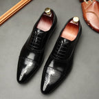 Men's Pointed Cap Toe Dress Shoes: Burnished Tan Artisan Brogue Oxfordsyes