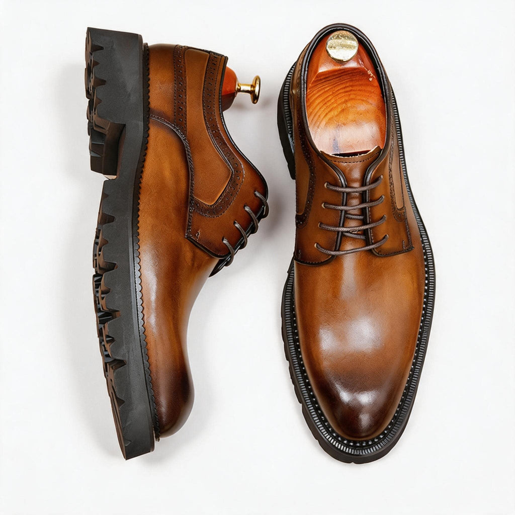 Men's Pointed Derby Dress Shoes: Fashion Chunky Sole Formal