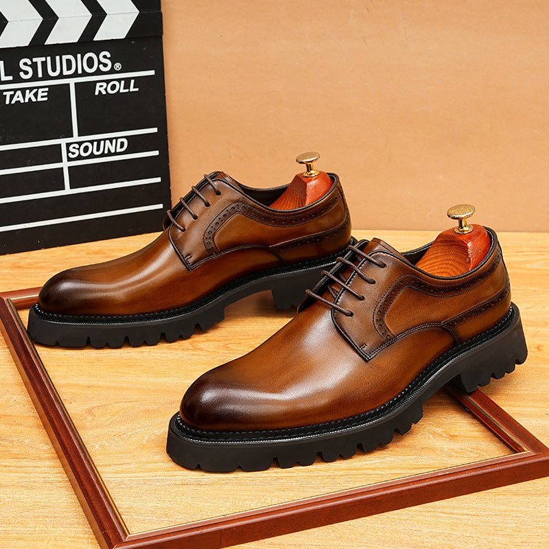 Men's Pointed Derby Dress Shoes: Fashion Chunky Sole Formal