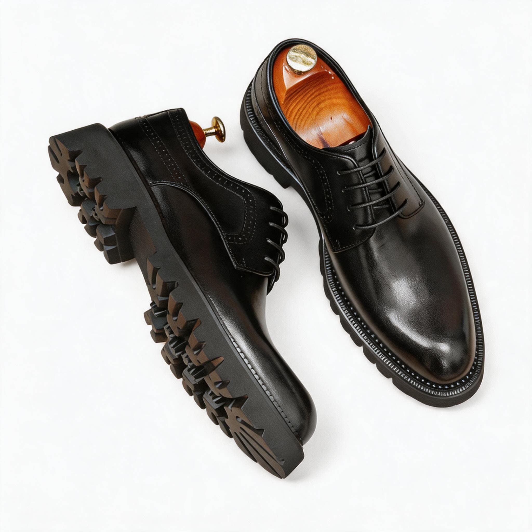 Men's Pointed Derby Dress Shoes: Fashion Chunky Sole Formal