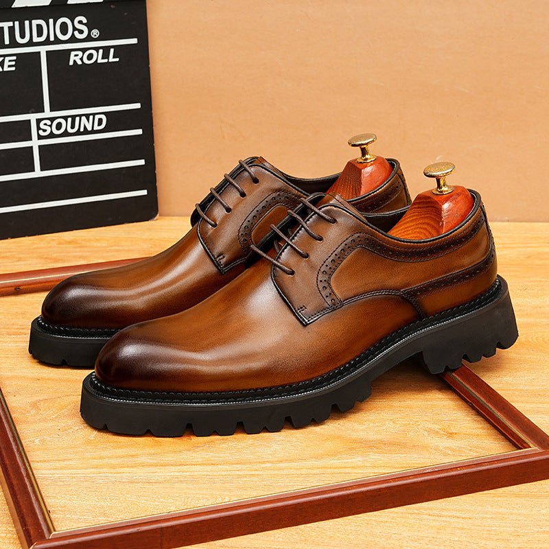 Men's Pointed Derby Dress Shoes: Fashion Chunky Sole Formal