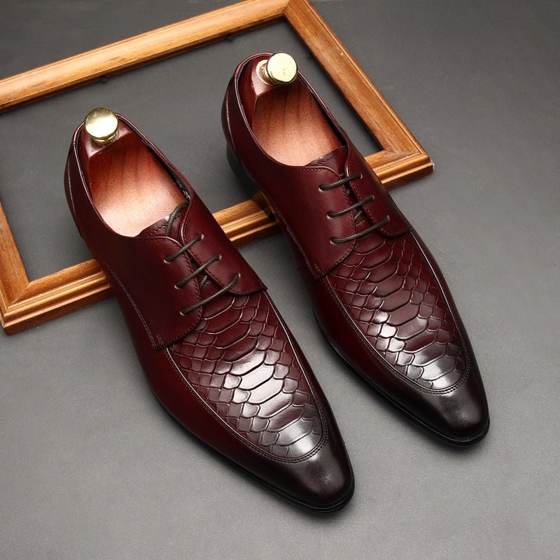 Men's Pointed Snakeskin Derby: Stylish Wedding Formal Dress Shoesyes