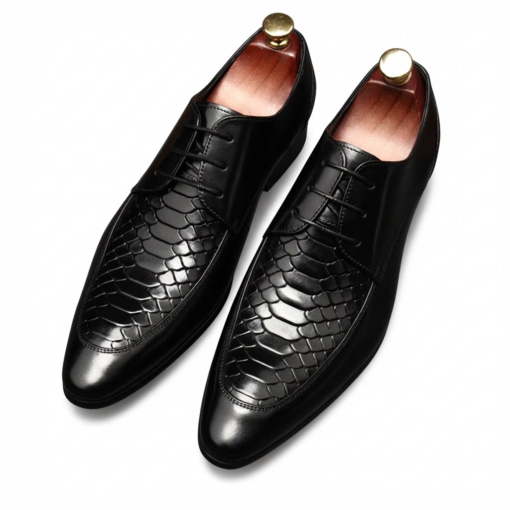 Men's Pointed Snakeskin Derby: Stylish Wedding Formal Dress Shoesyes