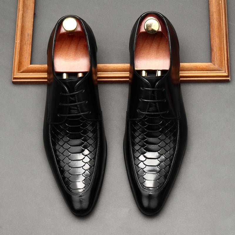 Men's Pointed Snakeskin Derby: Stylish Wedding Formal Dress Shoesyes