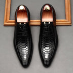 Men's Pointed Snakeskin Derby: Stylish Wedding Formal Dress Shoesyes
