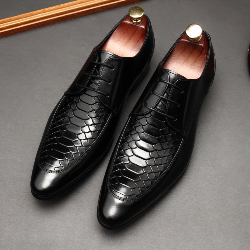 Men's Pointed Snakeskin Derby: Stylish Wedding Formal Dress Shoesyes