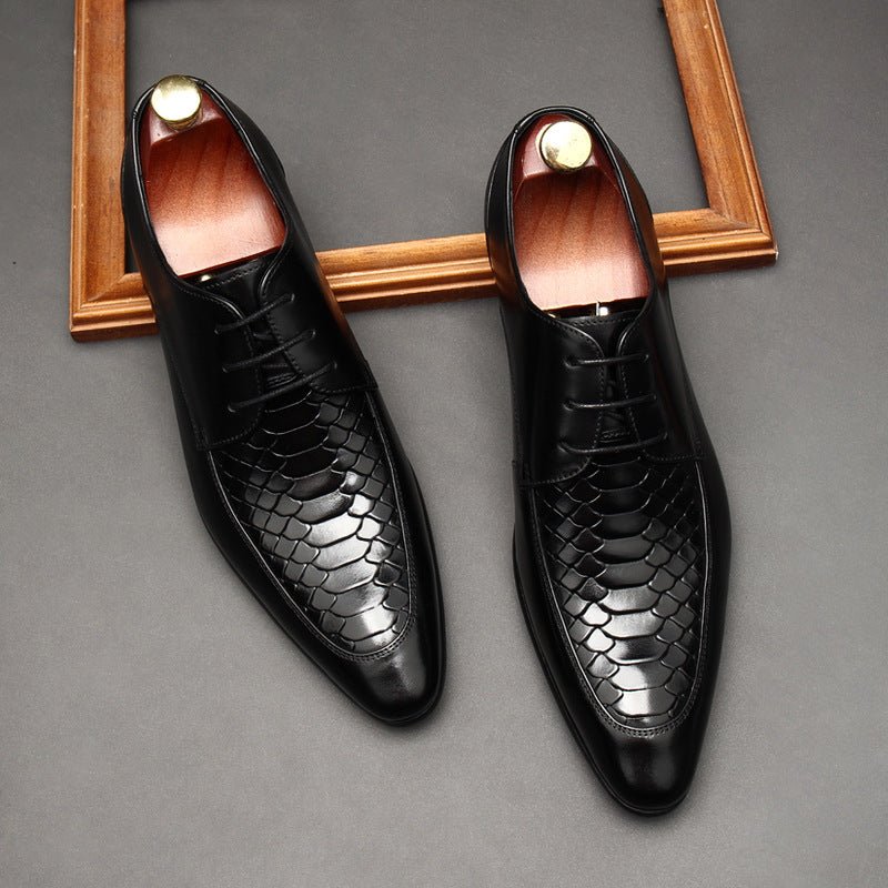 Men's Pointed Snakeskin Derby: Stylish Wedding Formal Dress Shoesyes