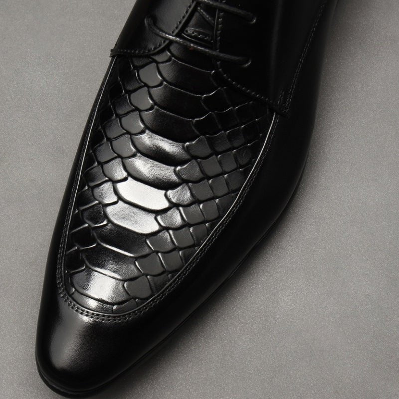Men's Pointed Snakeskin Derby: Stylish Wedding Formal Dress Shoesyes