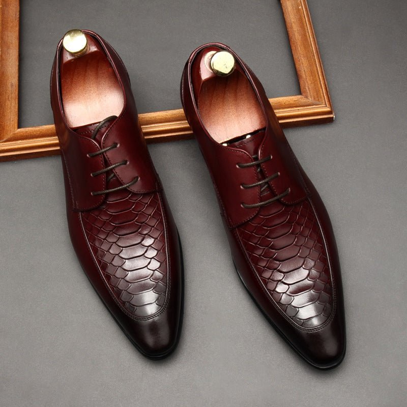 Men's Pointed Snakeskin Derby: Stylish Wedding Formal Dress Shoesyes