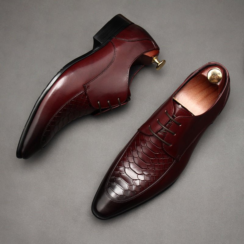 Men's Pointed Snakeskin Derby: Stylish Wedding Formal Dress Shoesyes