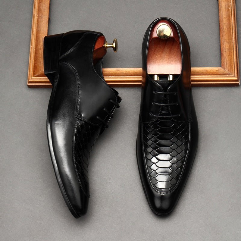 Men's Pointed Snakeskin Derby: Stylish Wedding Formal Dress Shoesyes