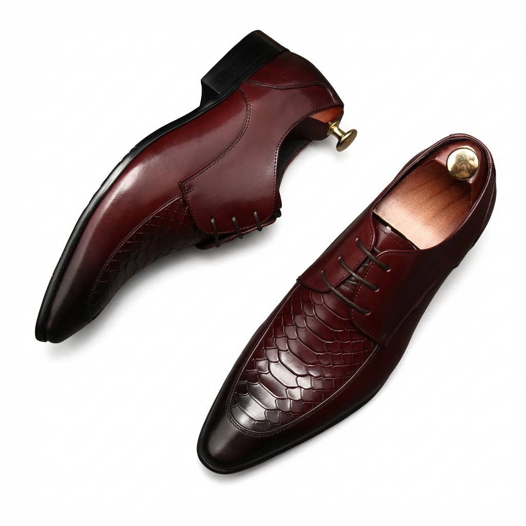 Men's Pointed Snakeskin Derby: Stylish Wedding Formal Dress Shoesyes