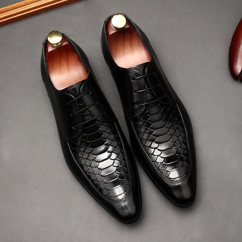 Men's Pointed Snakeskin Derby: Stylish Wedding Formal Dress Shoesyes