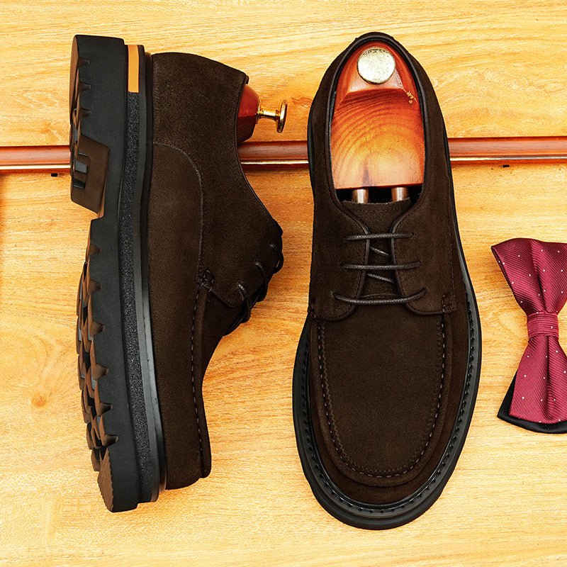 Men's Premium Suede Derby: Fashion Chunky Business Dress Shoes