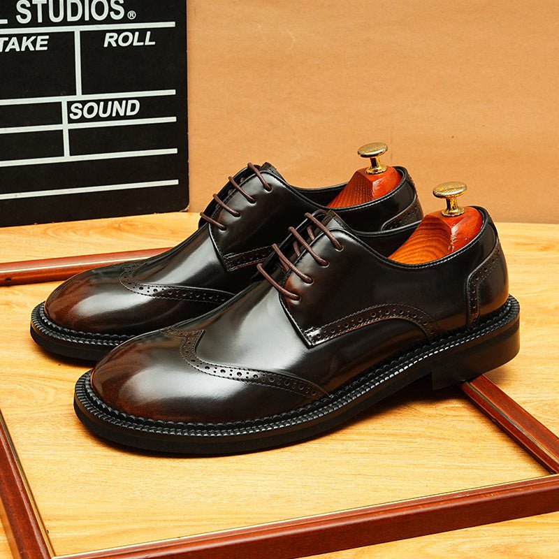 Men's Round Toe Brogue Derby: Fashion Contrast Stitch Formal