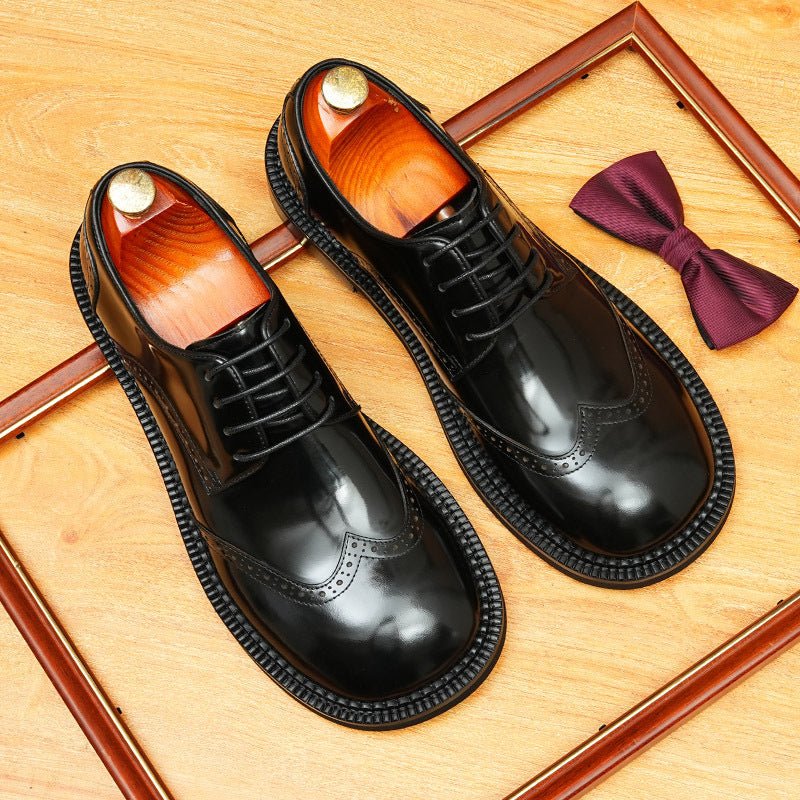 Men's Round Toe Brogue Derby: Fashion Contrast Stitch Formal