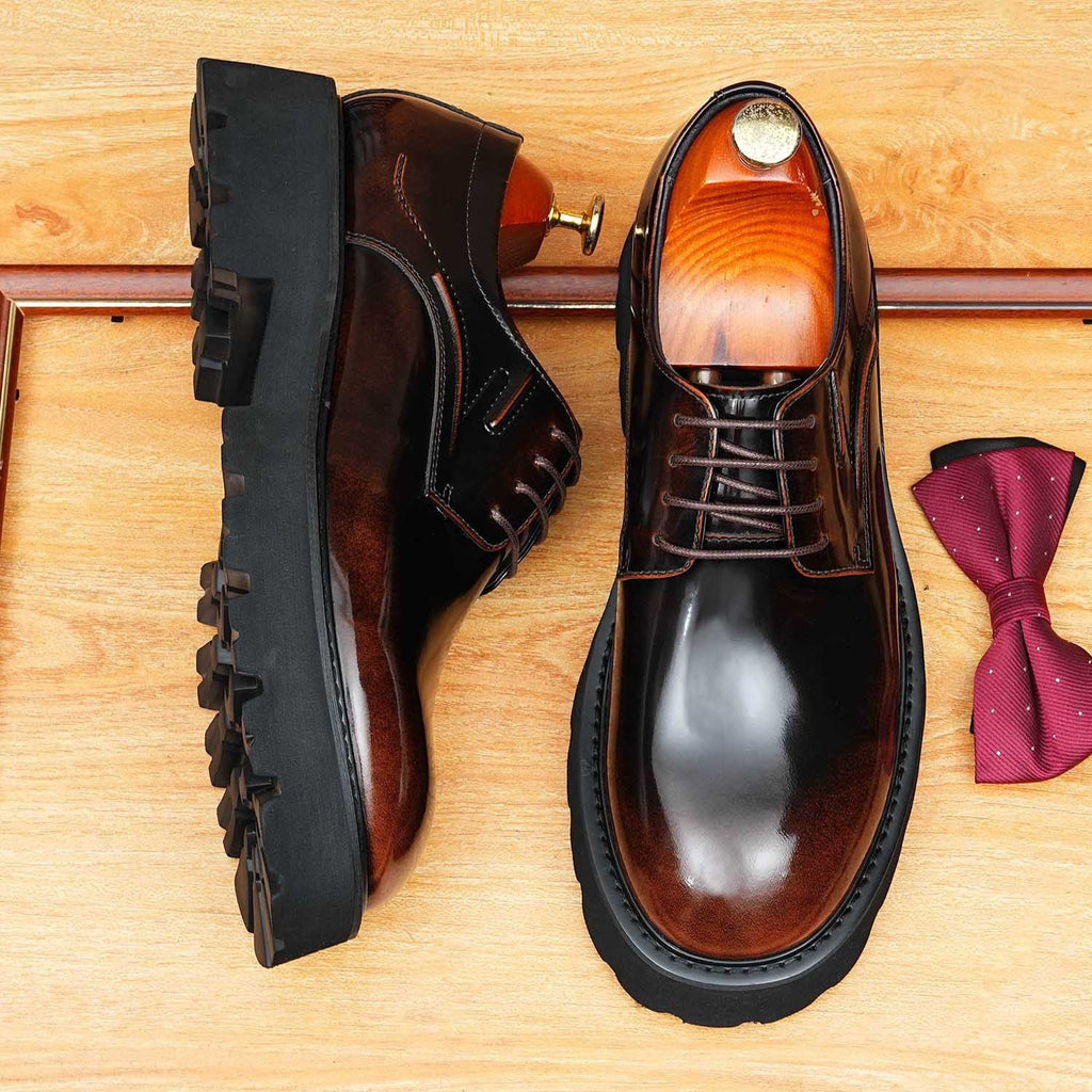 Men's Round Toe Derby: Fashion Chunky Lug Sole Formal Dress